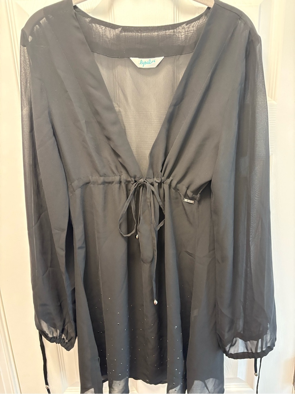 Lepel Sheer Black Tie-Front Beach/Pool Cover Up